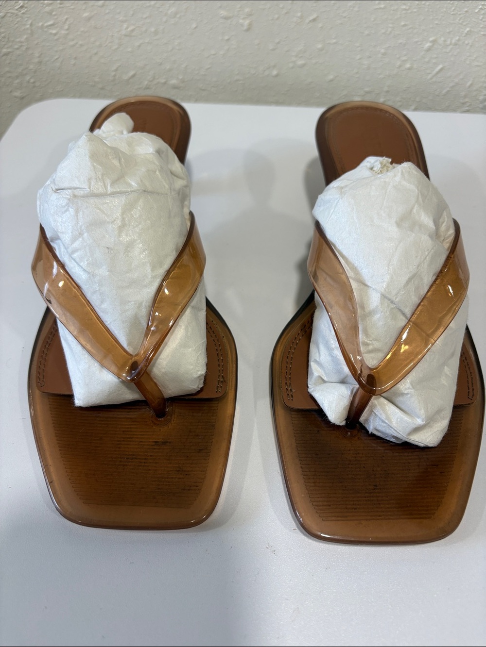 Steve Madden Tracie-J Jelly Thong Kitten-Heel Sandals in Tan